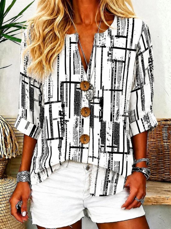 Damen Abstrakt Grafik Stehkragen Dreiviertelärmel Bluse Retro Täglich Frühling/Herbst Oberteile