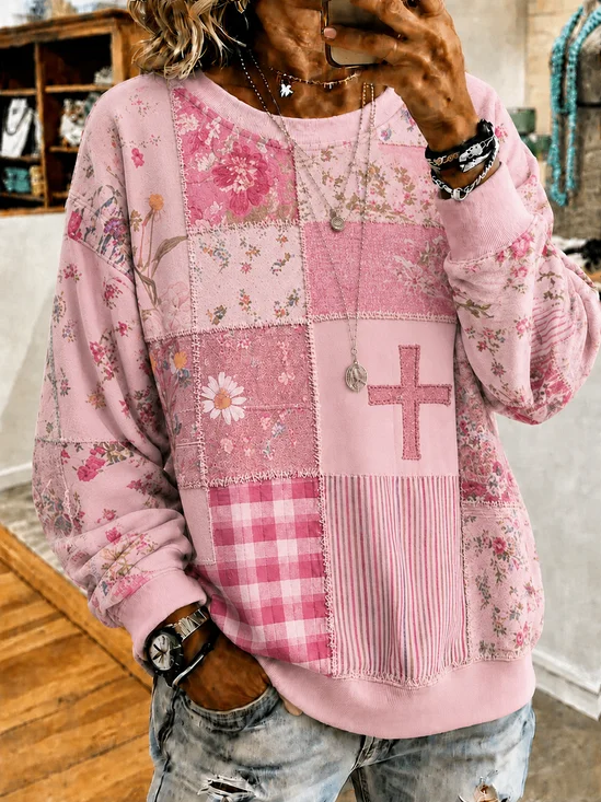 Damen Geblümt Rundhals Print Lässig Frühling/Herbst Langarm Sweatshirt