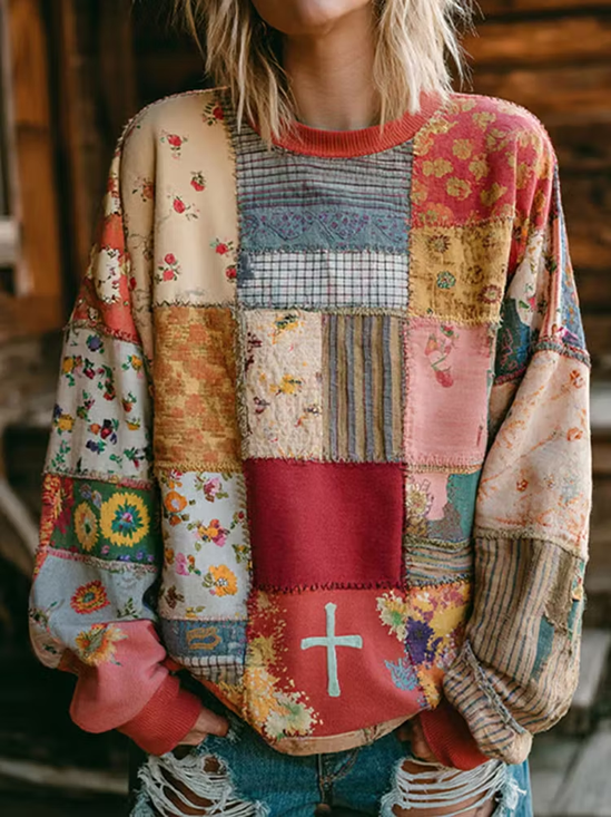 Damen Geblümt Rundhals Print Lässig Frühling/Herbst Langarm Sweatshirt