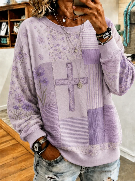Damen Geblümt Rundhals Print Lässig Frühling/Herbst Langarm Sweatshirt
