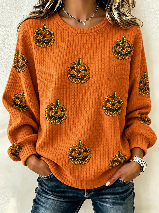 Damen Halloween Rundhals Print Lässig Frühling/Herbst Langarm Sweatshirt