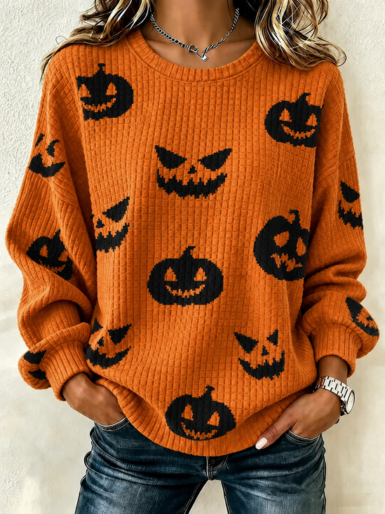 Damen Halloween Rundhals Print Lässig Frühling/Herbst Langarm Sweatshirt