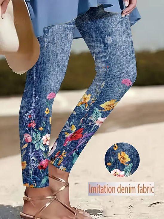 Damen Geblümt Lässig Alle Jahreszeiten Print Lang Leggings Hose
