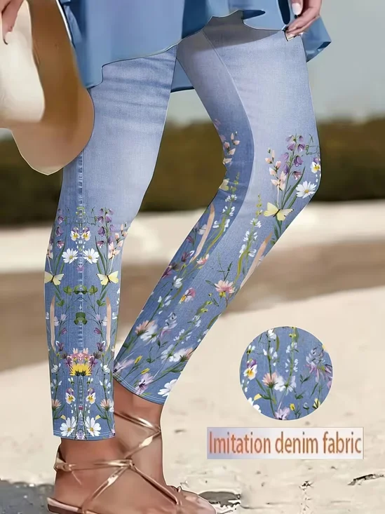Damen Geblümt Lässig Alle Jahreszeiten Print Lang Leggings Hose