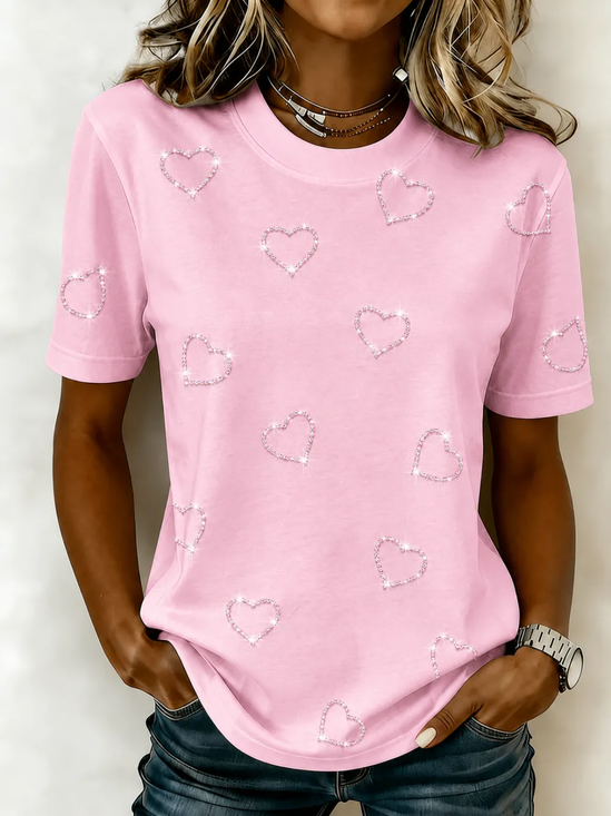 Damen Herz/Herz Kurzarm T-Shirts T-Shirt Rundhals Print Lässig T-Shirt mit Grafik Sommer Oberteile