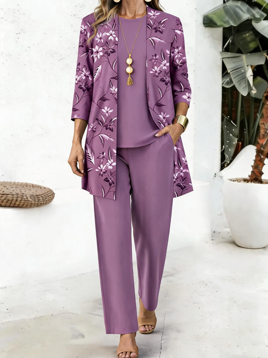 Damen Geblümt Matching Kostüm Täglich Langarm Lässig Frühling/Herbst Mehrteiliges Set Matching Set
