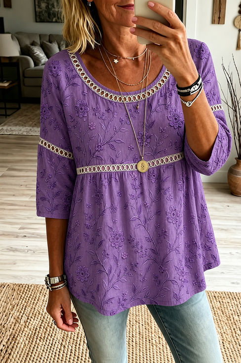 Damen Geblümt Rundhals Halbarm Bluse Print Retro Täglich Sommer Oberteile