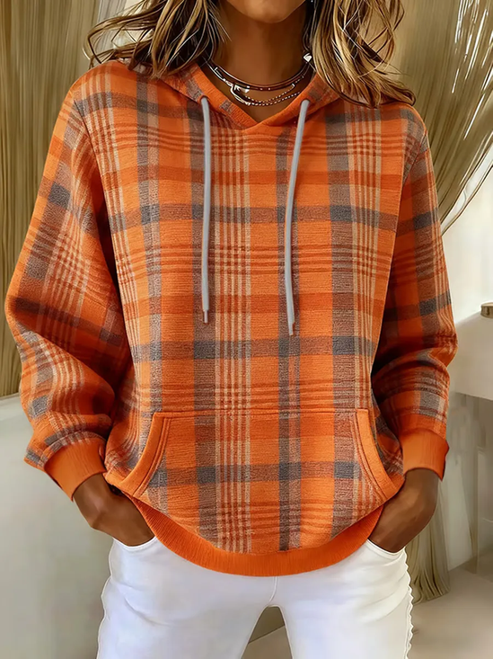 Damen Kariert Print Langarm Lässig Täglich Frühling/Herbst Kapuze