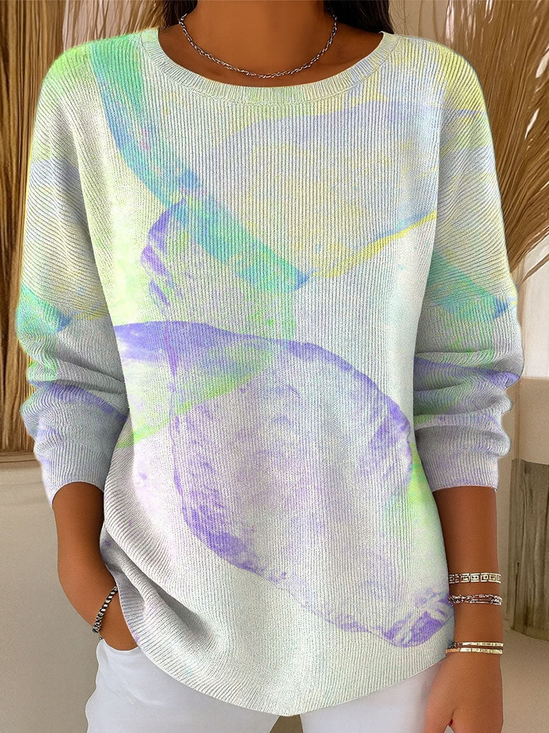 Damen Abstrakt Print Lässig Langarm Rundhals Frühling/Herbst Pullover