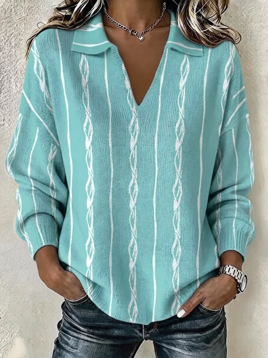 Damen Geometrisch Lässig Langarm V-Ausschnitt Frühling/Herbst Pullover