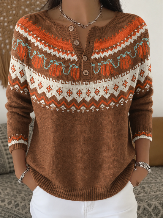 Damen Abstrakt Grafik Retro Langarm Halb offener Kragen Nachahmung Kaschmir Frühling/Herbst Pullover