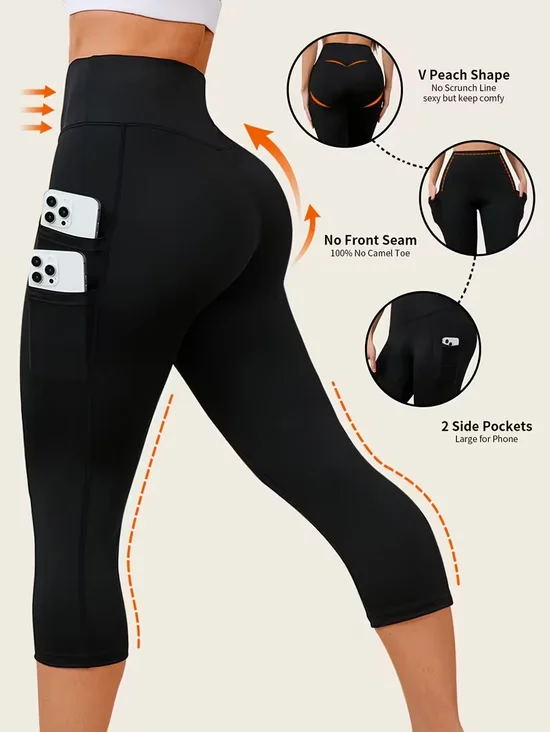 Damen Hip-lifting und Taille-Abnehmen Yoga Doppeltasche Laufen Radfahren Outdoor Sport Shorts Strecken Caprihosen
