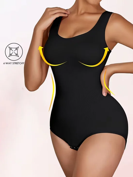 Breit Schulter Gurtband, U-Ausschnitt, wunderschönen Zurück, eng anliegend Bodysuit Mit Dreieck Knöpfe, Taille-Zusammenziehen, Gestaltung Bodysuit
