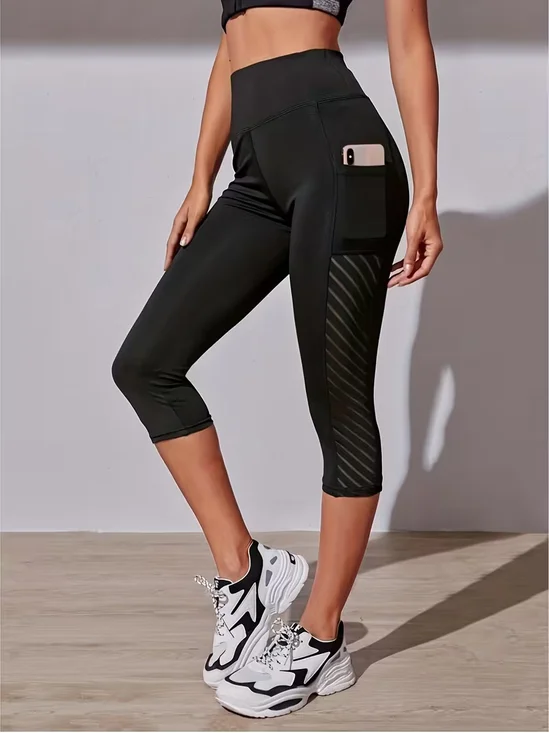 Damen Caprihosen Mit Bauch Kontrolle und Hip-lifting, Hoher Bund Mesh Capri Leggings