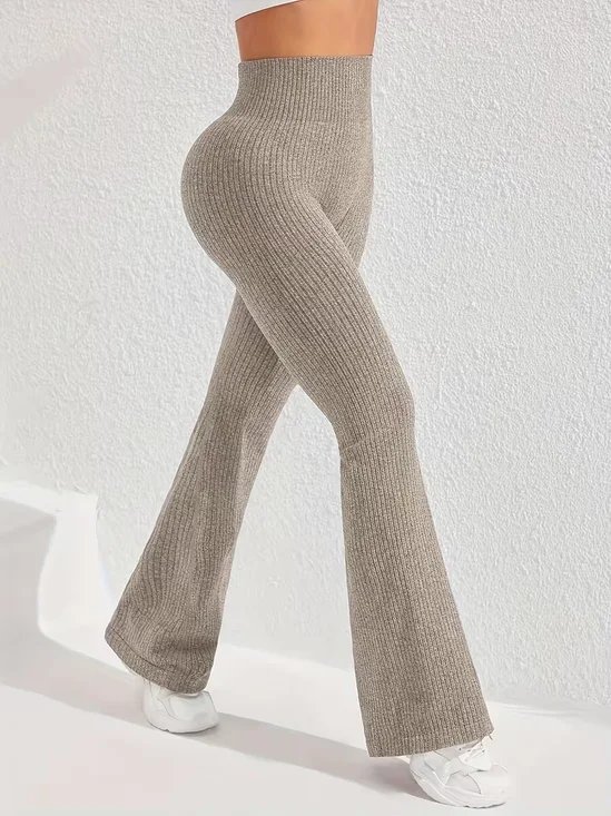 Damen Gerippt Yoga Flared Hose, Hoher Bund, Bauch-Kontrolle, leicht Ausgestellt, Sportlich Fitness Hose