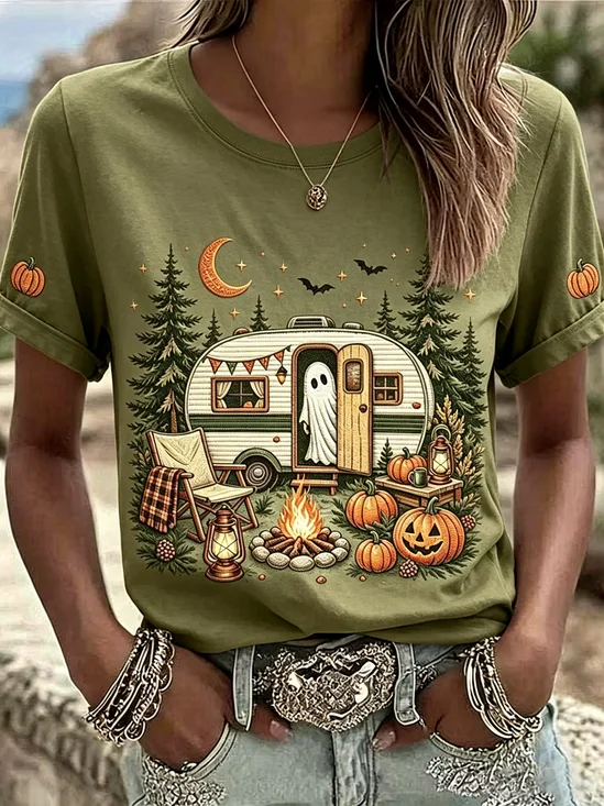 Damen Halloween (Kürbis) Kurzarm T-Shirts T-Shirt Rundhals Print Lässig T-Shirt mit Grafik Sommer Oberteile
