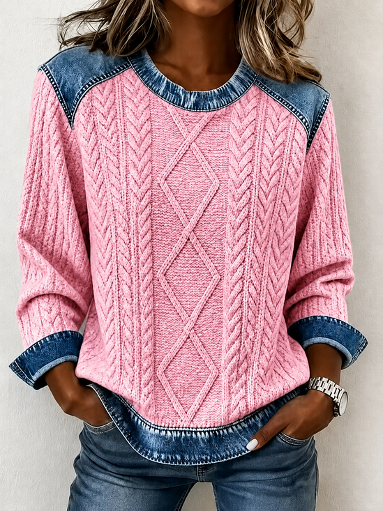 Damen Farbblock Rundhals Print Lässig Frühling/Herbst Langarm Sweatshirt