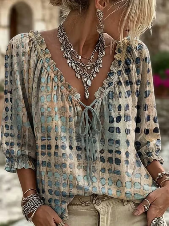 Damen Abstrakt V-Ausschnitt Halbarm Bluse Print Lässig Täglich Sommer Oberteile