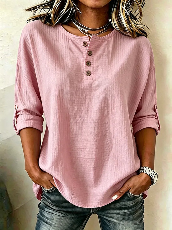 Damen Unifarben Henley-Kragen Langarm Bluse Geknöpft Lässig Täglich Frühling/Herbst Oberteile