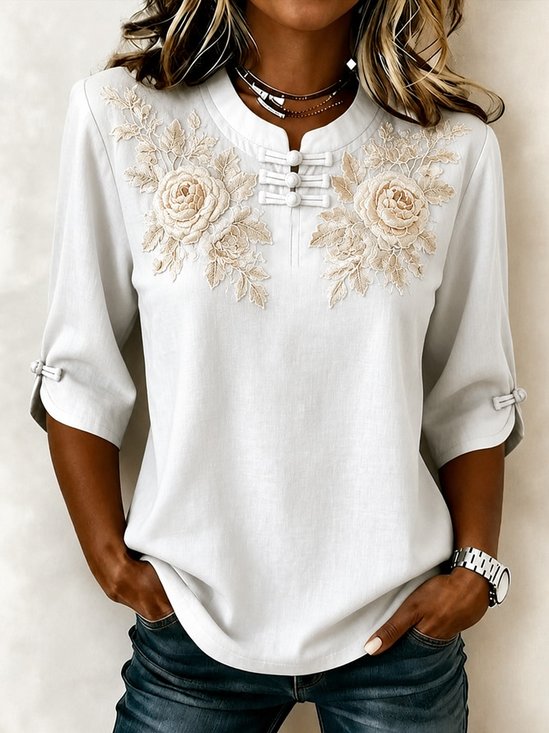 Damen Geblümt Stehkragen Halbarm Bluse Print Einfach Täglich Sommer Oberteile