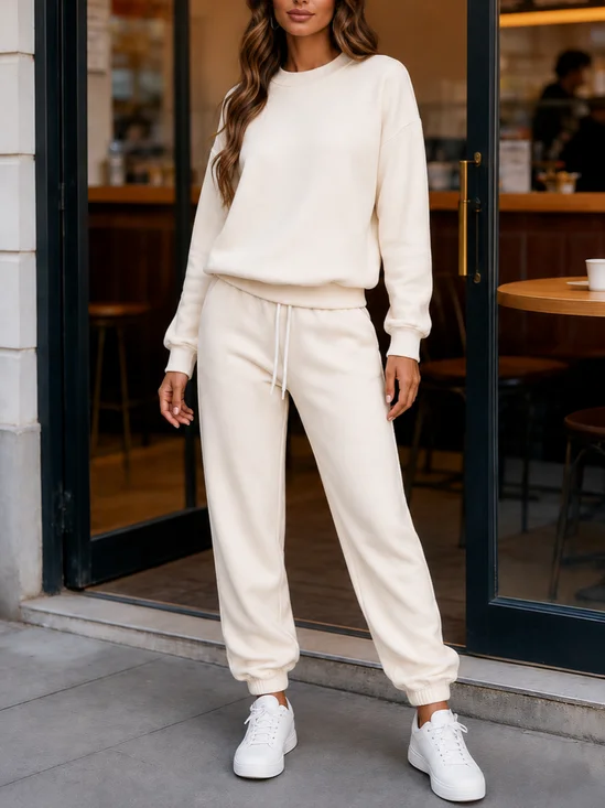 Damen Unifarben Zweiteiliges Set Täglich Langarm Lässig Frühling/Herbst Bluse mit Hose Matching Set