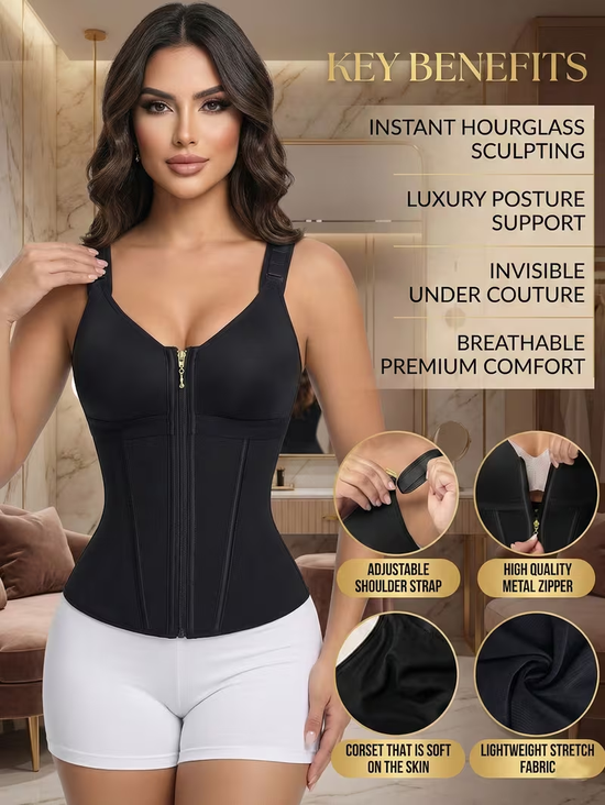 Reißverschluss Doppelschicht Gestaltung eng anliegend Taille-Bauch einziehen-Abnehmen Tanktop Korsett