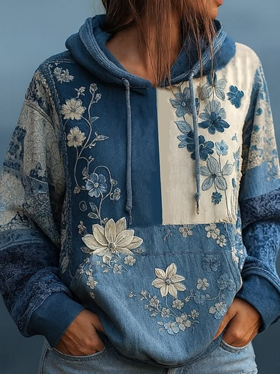 Damen Geblümt Print Langarm Lässig Täglich Frühling/Herbst Kapuze