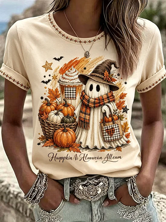 Damen Halloween Kurzarm T-Shirts T-Shirt Rundhals Print Lässig T-Shirt mit Grafik Sommer Oberteile
