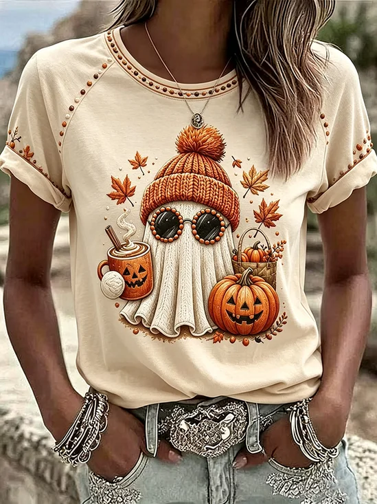 Damen Halloween Kurzarm T-Shirts T-Shirt Rundhals Print Lässig T-Shirt mit Grafik Sommer Oberteile