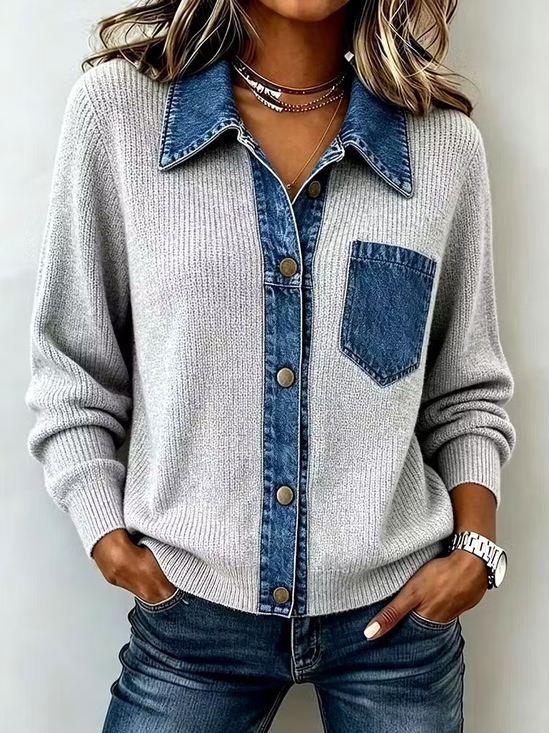 Damen Unifarben Lässig Langarm Schalkragen Frühling/Herbst Pullover
