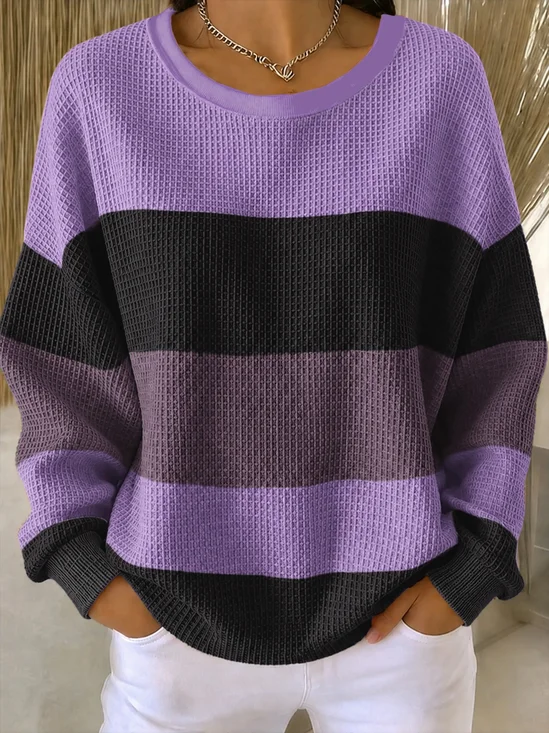 Damen Gestreift Rundhals Print Lässig Frühling/Herbst Langarm Sweatshirt