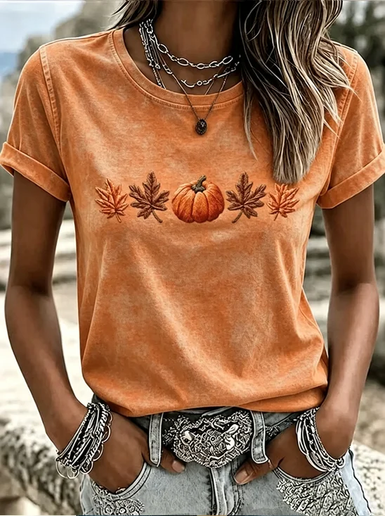 Damen Ahornblatt Kurzarm T-Shirts T-Shirt Rundhals Print Lässig T-Shirt mit Grafik Sommer Oberteile