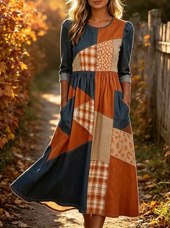 Damen Geblümt Halbarm Rundhals Kleid Täglich Lässig Maxikleid T-Shirt-Kleid A-Linien Sommer Kleid