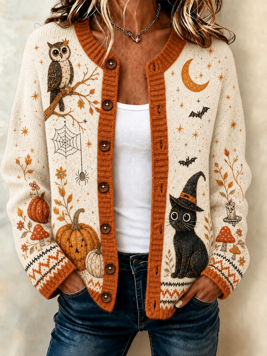 Damen Katze Langarm Rundhals Lässig Frühling/Herbst Strickjacke Oberbekleidung