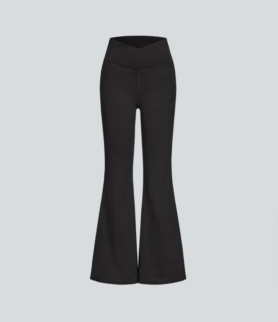 Damen Hoher Bund Überkreuzung Flare Yoga Jeans