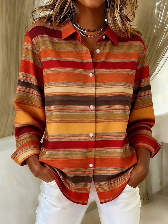 Damen Gestreift Hemdkragen Langarm Bluse Retro Täglich Frühling/Herbst Oberteile