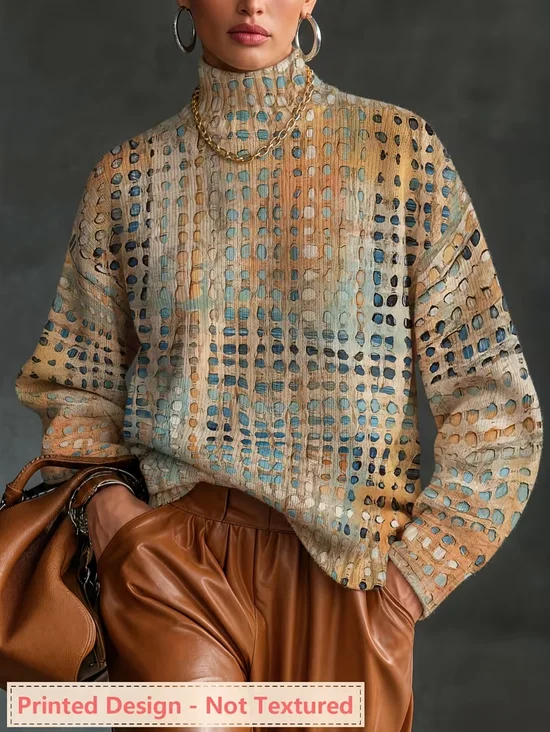 Damen Geometrisch Retro Langarm Rollkragen Frühling/Herbst Pullover