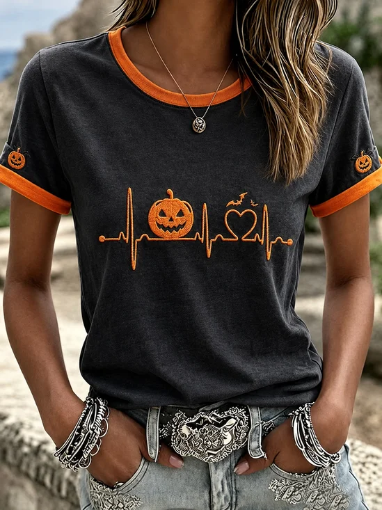 Damen Farbblock Kurzarm T-Shirts T-Shirt Rundhals Lässig Sommer Oberteile