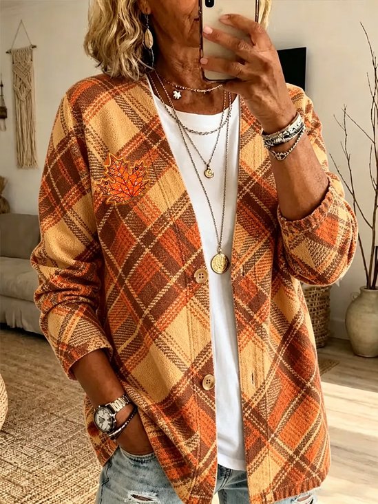 Damen Kariert Print Langarm Lässig Frühling/Herbst Jacke Oberbekleidung