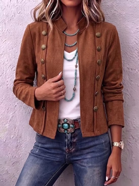 Damen Unifarben Langarm Stehkragen Retro Frühling/Herbst Jacke Oberbekleidung