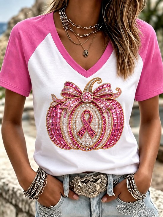 Damen Kürbismuster Kurzarm T-Shirts T-Shirt Rundhals Lässig Sommer Oberteile