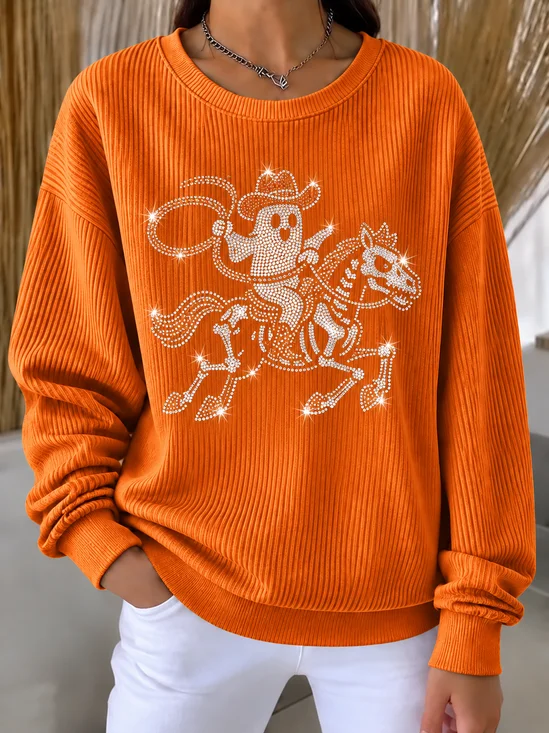 Damen Schädel Rundhals Lässig Frühling/Herbst Langarm Sweatshirt