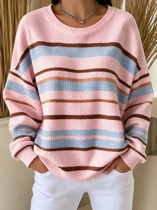Damen Gestreift Rundhals Lässig Frühling/Herbst Langarm Sweatshirt