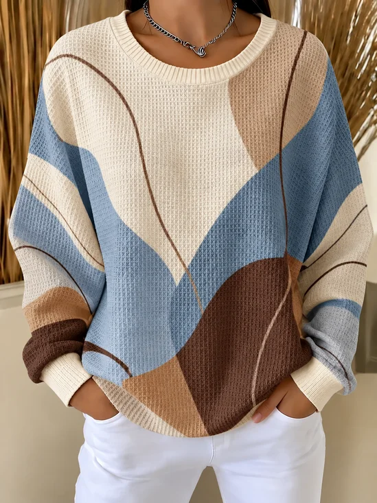 Damen Geometrisch Rundhals Lässig Frühling/Herbst Langarm Sweatshirt
