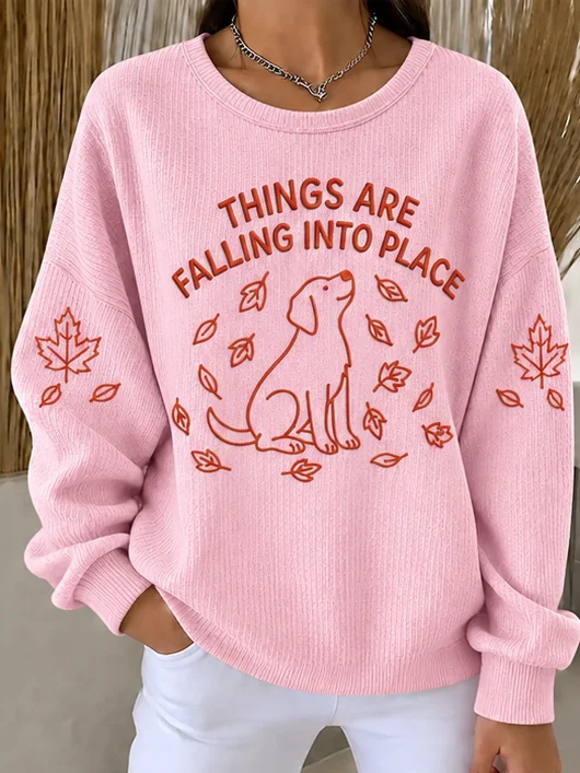 Damen Textbriefe Rundhals Lässig Frühling/Herbst Langarm Sweatshirt