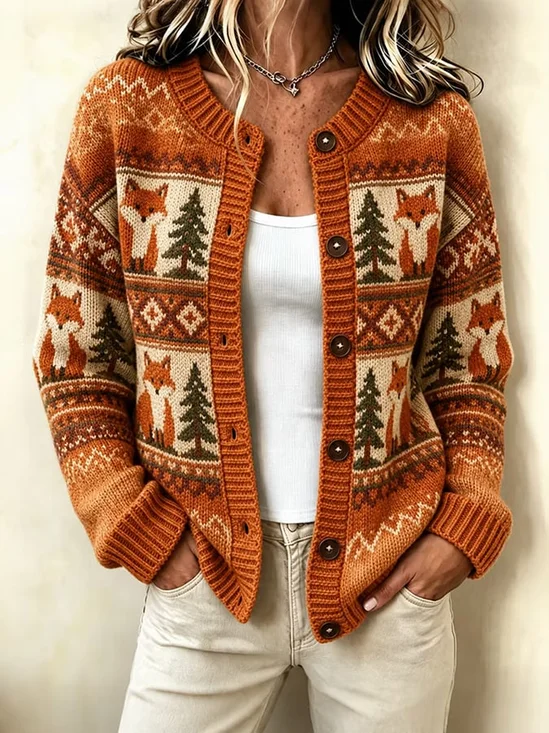 Damen Geometrisch Print Langarm Rundhals Retro Frühling/Herbst Jacke Oberbekleidung