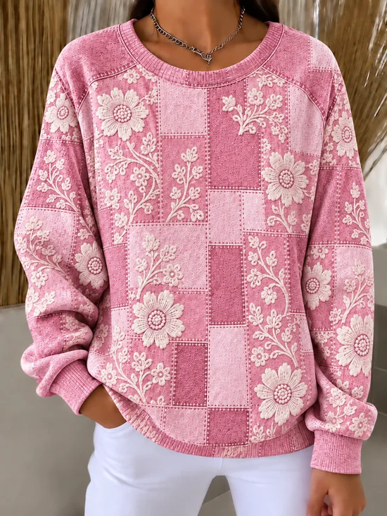 Damen Geometrisch Rundhals Print Lässig Frühling/Herbst Langarm Sweatshirt