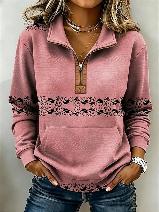 Damen Wilder Westen Stehkragen Ethnisch Frühling/Herbst Langarm Sweatshirt