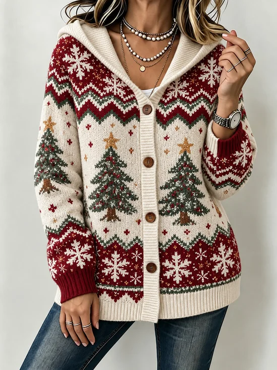 Damen Geometrisch Langarm Kapuze Retro Frühling/Herbst Strickjacke Oberbekleidung