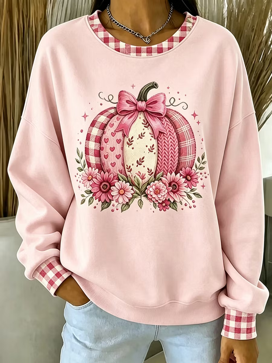 Damen Kariert Rundhals Print Lässig Frühling/Herbst Langarm Sweatshirt